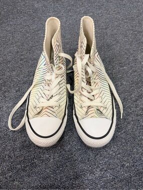Converse Cream High-Top Sneakers with Multicolor Chevron Lines